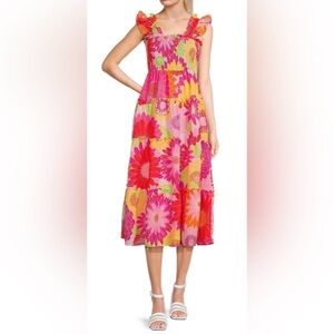 J. Marie Floral Tiered Ruffle Sleeve Midi Dress size XL